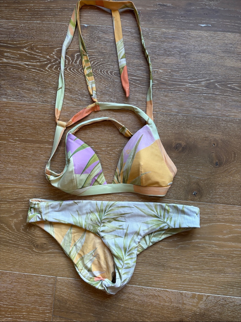 Women’s reversible Tropical Palm Print Bikini Set in Yellow & Light Green